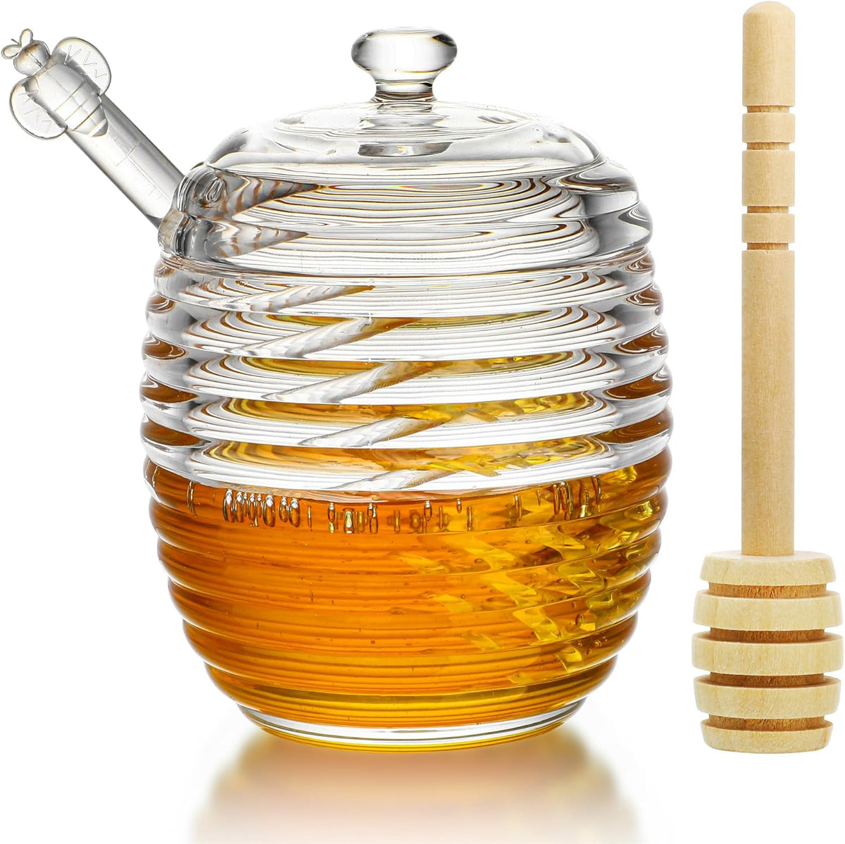 kanpura 9oz Glass Honey Dispenser, Glass Honey Jar with Dipper,Clear Crystal Honey Pot for Home
