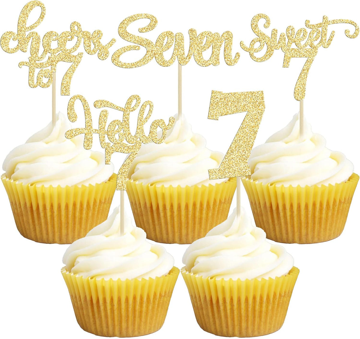 30Pcs 7th Birthday Cupcake Toppers Glitter Seven Happy 7 Cupcake Picks Cheers to 7 Years Old Cake