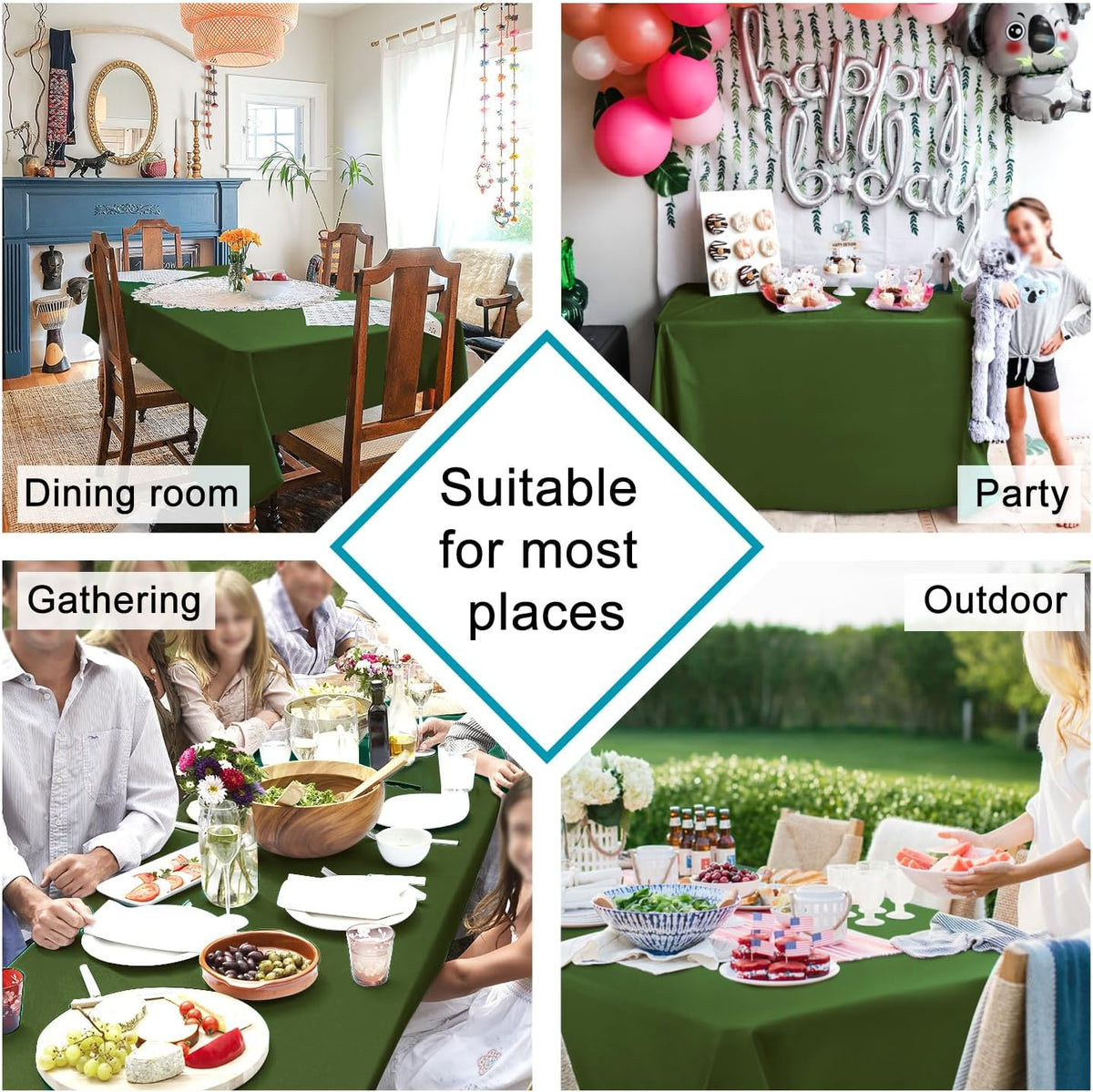 Hiasan Olive Green Tablecloth for Rectangle Tables - Waterproof and Spillproof Washable Fabric