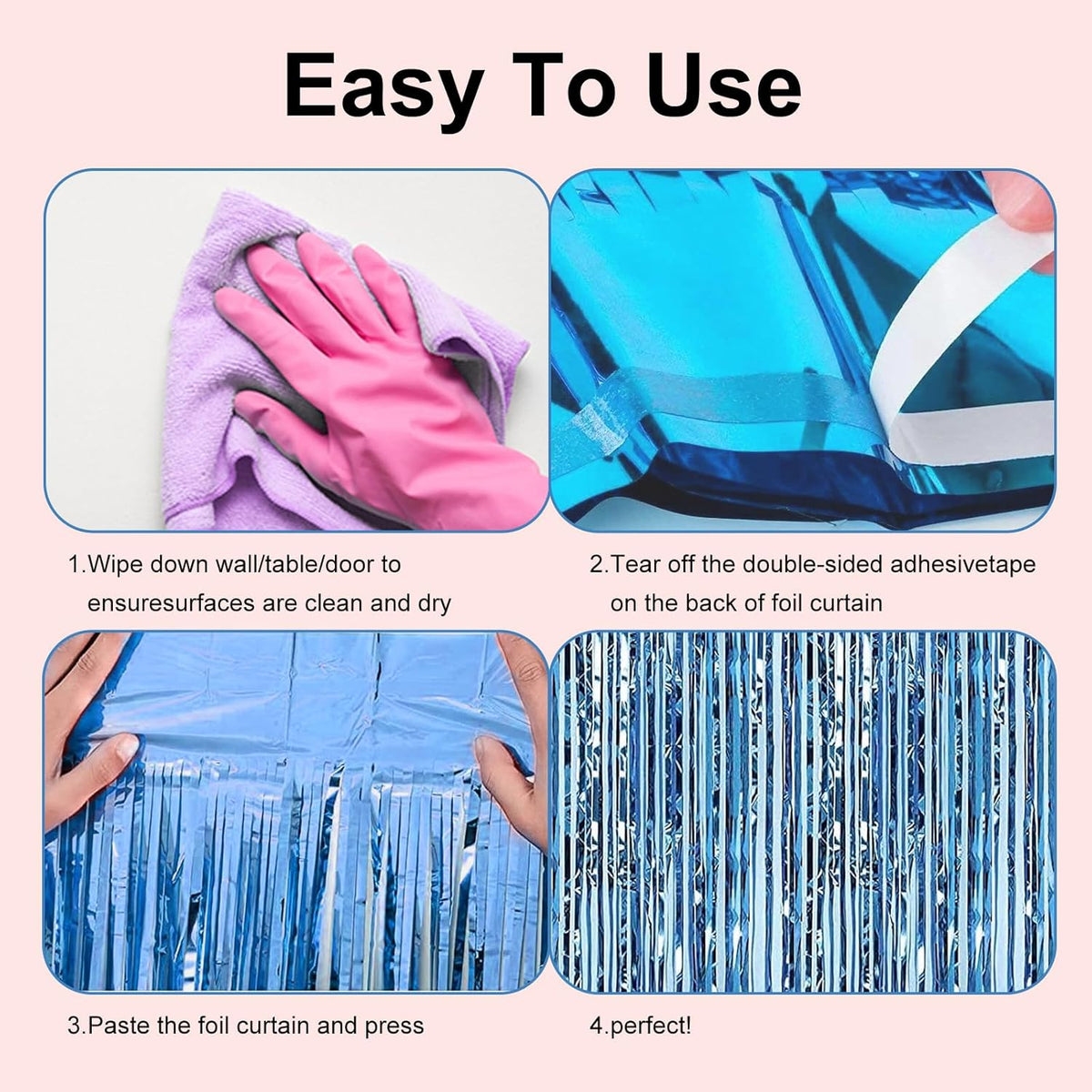 2 Pack 3.28 ft x 6.56 ft Light Blue Tinsel Curtain Party Backdrop - Metallic Foil Fringe Backdrop