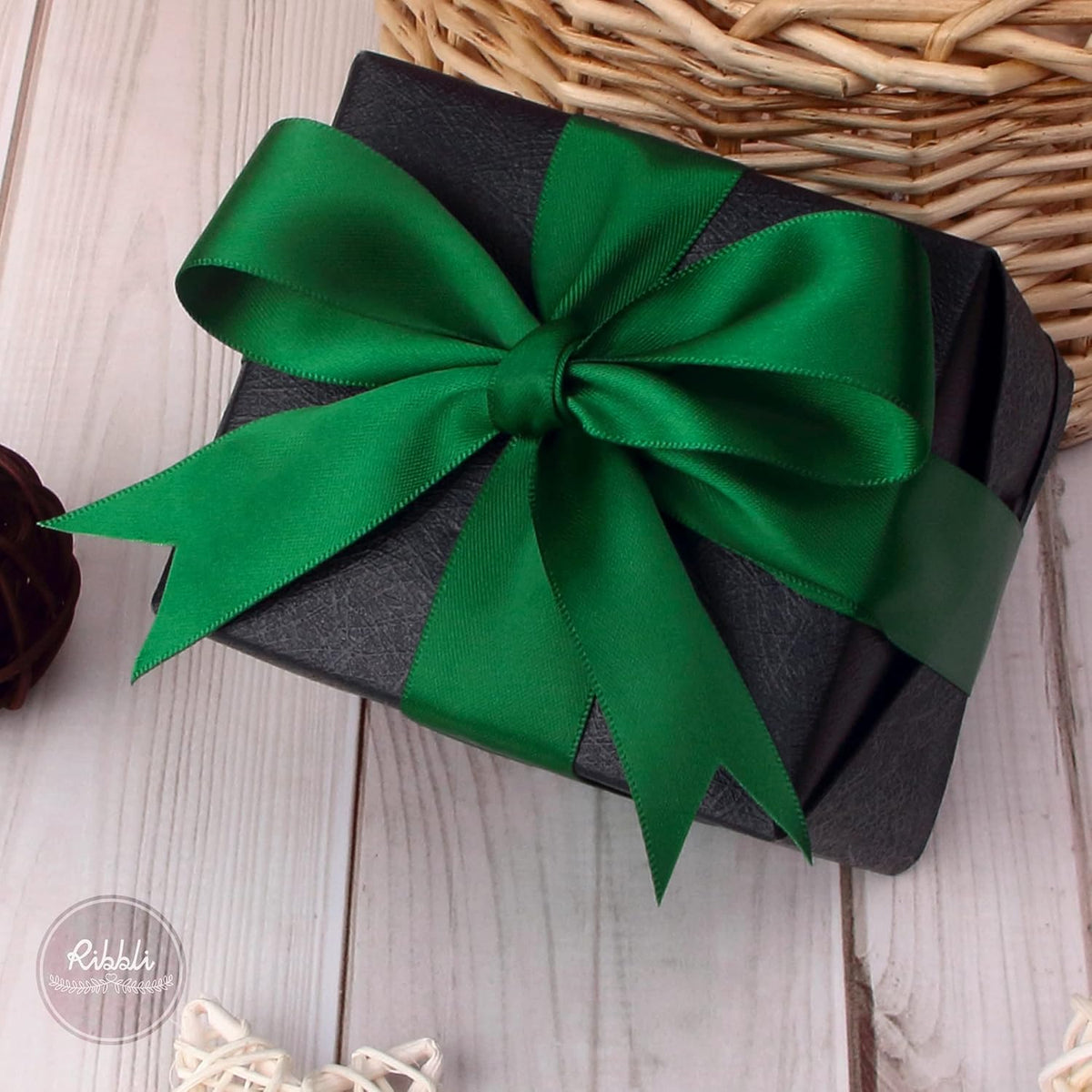 Ribbli Forest Green Double Faced Satin Ribbon,1” x Continuous 25 Yards,Use for Craft Bows Bouquet