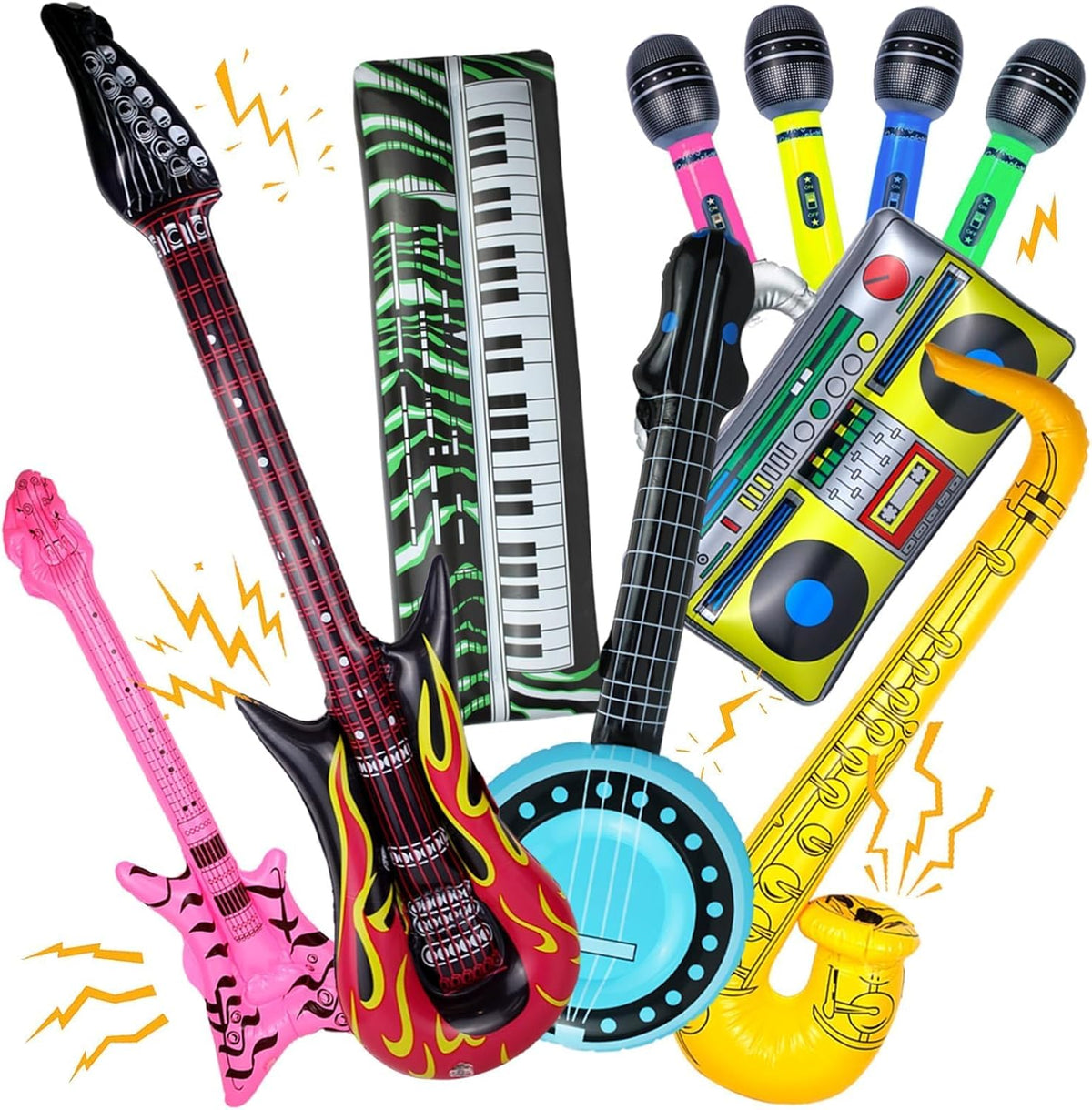 10 Pieces Inflatable Instruments Party Props Set Photo Booth Props Inflatable Guitar Saxophone Bass