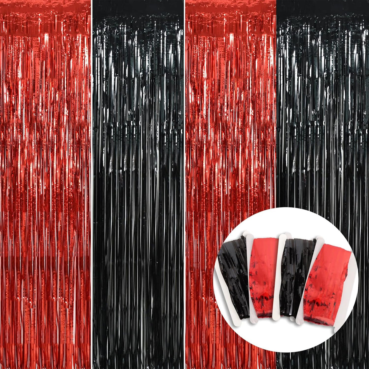 BEISHIDA 4 Pcs Red and Black Door Streamers Foil Curtain Red and Black Party Decoration Backdrop