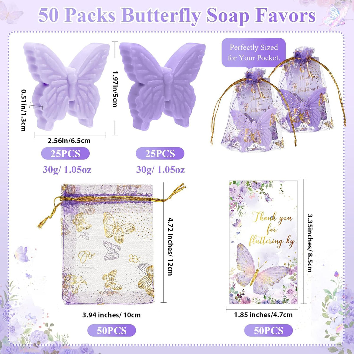 Dunzy 50 Set Butterfly Theme Baby Shower Favors for Guests Butterfly Soap Favors with Thanks You