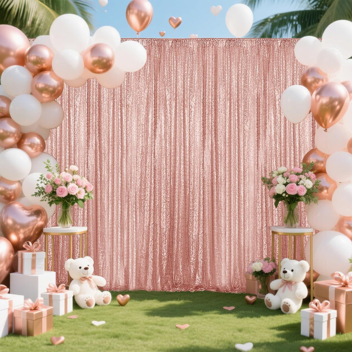 Rose Gold Sequin Backdrop Curtain 4 Pieces 2FTx8FT Glitter Photography Backdrop for Party Wedding