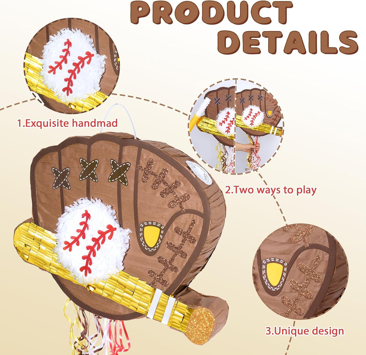 WERNNSAI Baseball Piñata - Baseball Piñata Bundle with Blindfold and Bat Sports Birthday Party