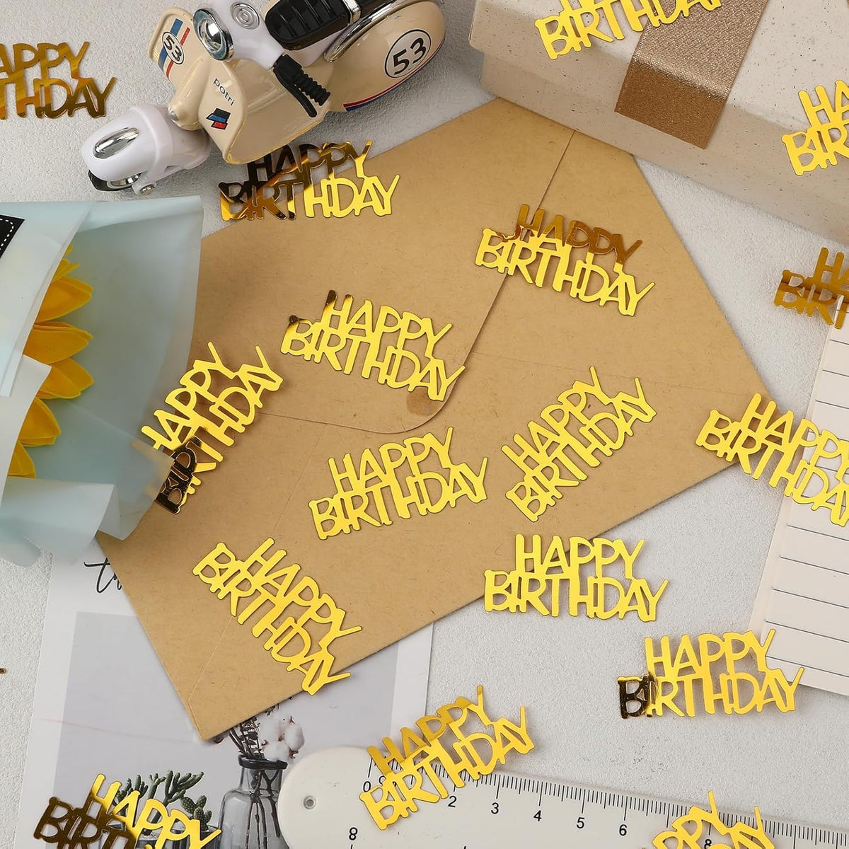 MARFOREVER Gold Happy Birthday Confetti Glitter, Birthday Party Metallic Foil Table Confetti Golden