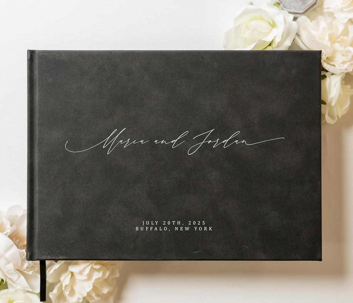 MUUJEE Personalized Guestbook in Charcoal - Premium Custom Modern Guest Book for Wedding Reception