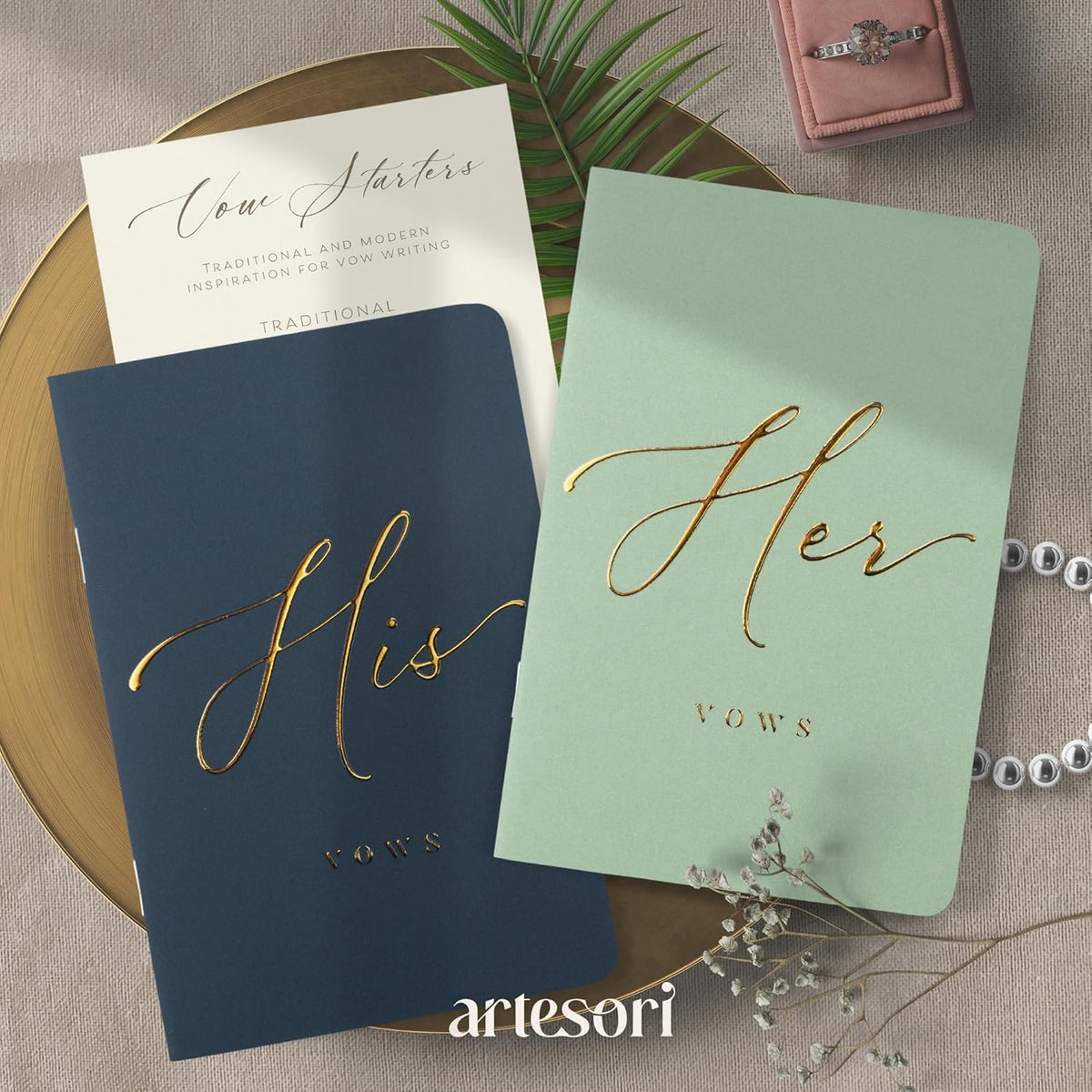 ARTESORI Wedding Vow Book for Her & Him, Soft Touch, Gold Engraving, 28 Lined Pages, Wedding Vow