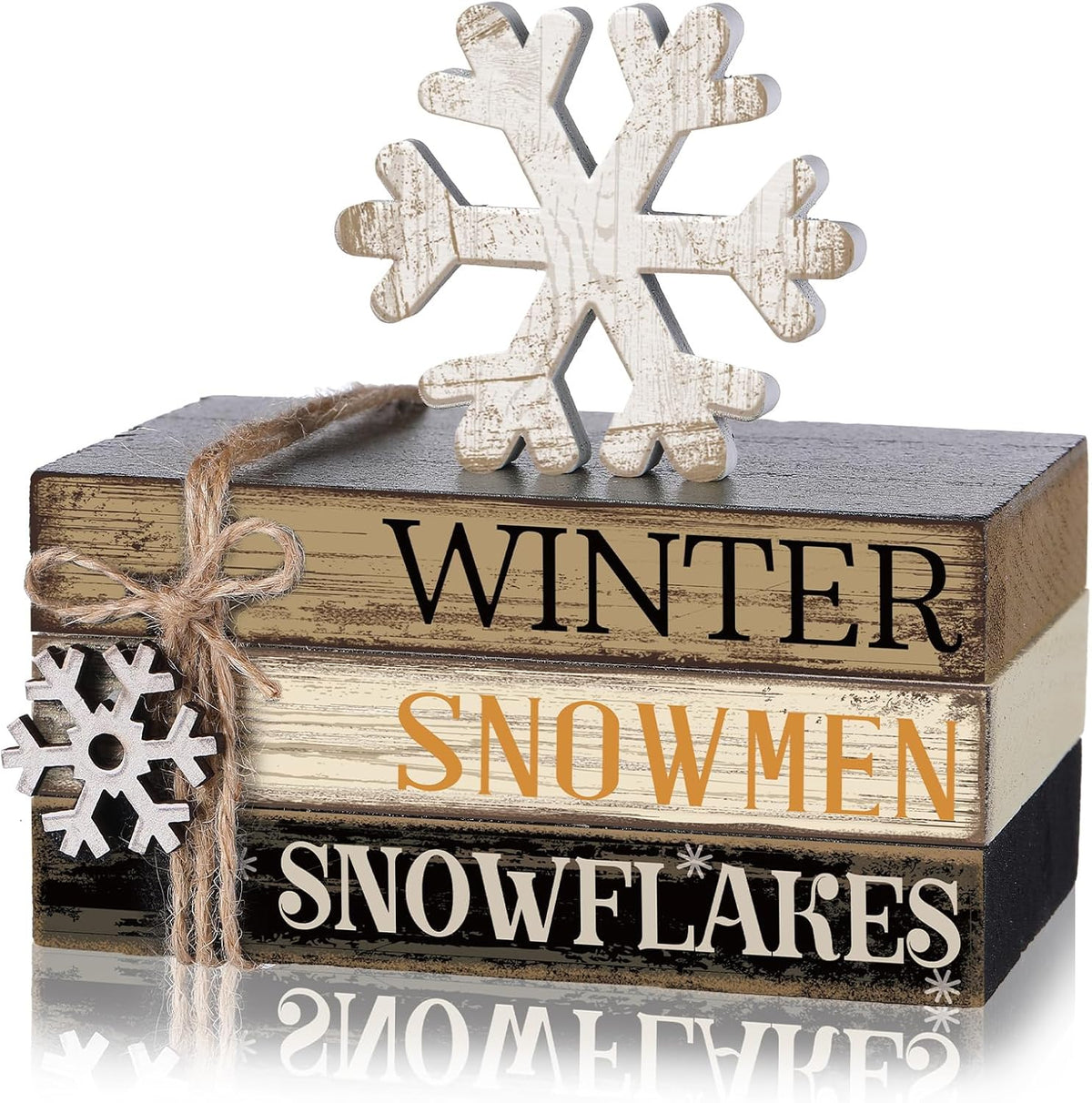 4 Pcs Winter Table Decorations Snowmmen Tiered Tray Decorations Christmas Mini Snowflake Wooden