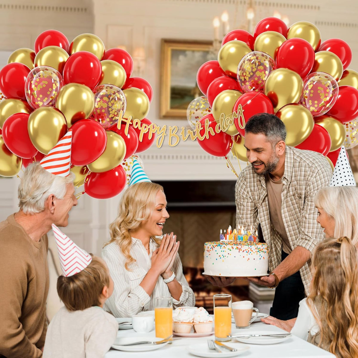 60pcs Red and Gold Balloons 12inch, Red and Gold Party Decorations with Confetti Balloons for