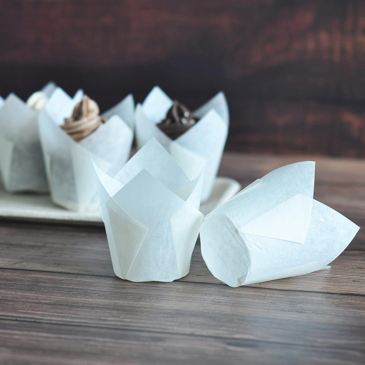 Large size White Tulip Baking Cups 2-1/4"(Base diameter) x 4"(Wall height) Greaseproof paper baking