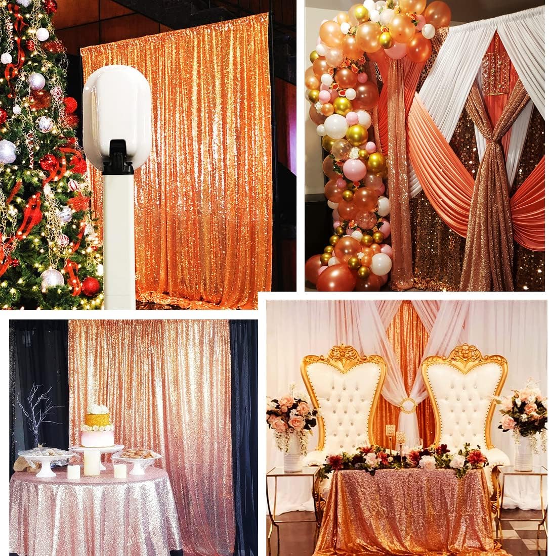 Poise3EHome Sequin Backdrop Curtain, 10Ft x 10Ft Rose Gold Glitter Photography Background Curtains