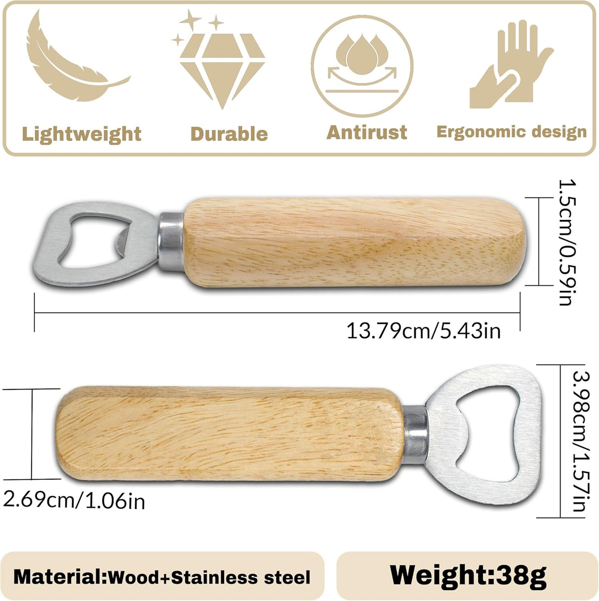 15-100PCS Custom Bottle Openers Bulk, Beer Bottle Opener with Wooden Handle, Engraved Groomsmen