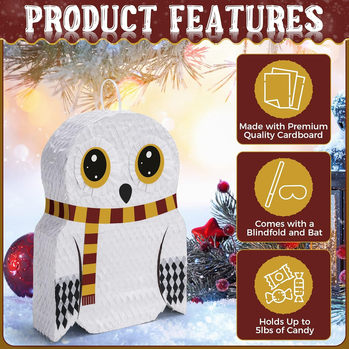 Small Owl Pinata Bundle with a Blindfold (16.5 x 12.5 x 4 Inches), Perfect for Birthday Parties