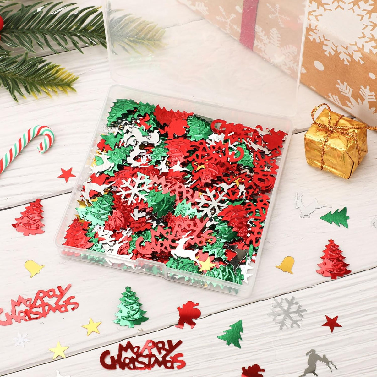 MARFOREVER Christmas Glitter Confetti, ChristmasTable Confetti Decorations Red Green White