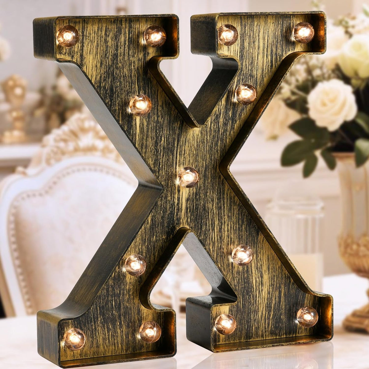 OYCBUZO Golden Black Led Marquee Letter - Industrial, Vintage Style Light Up Alphabet Letter Sign