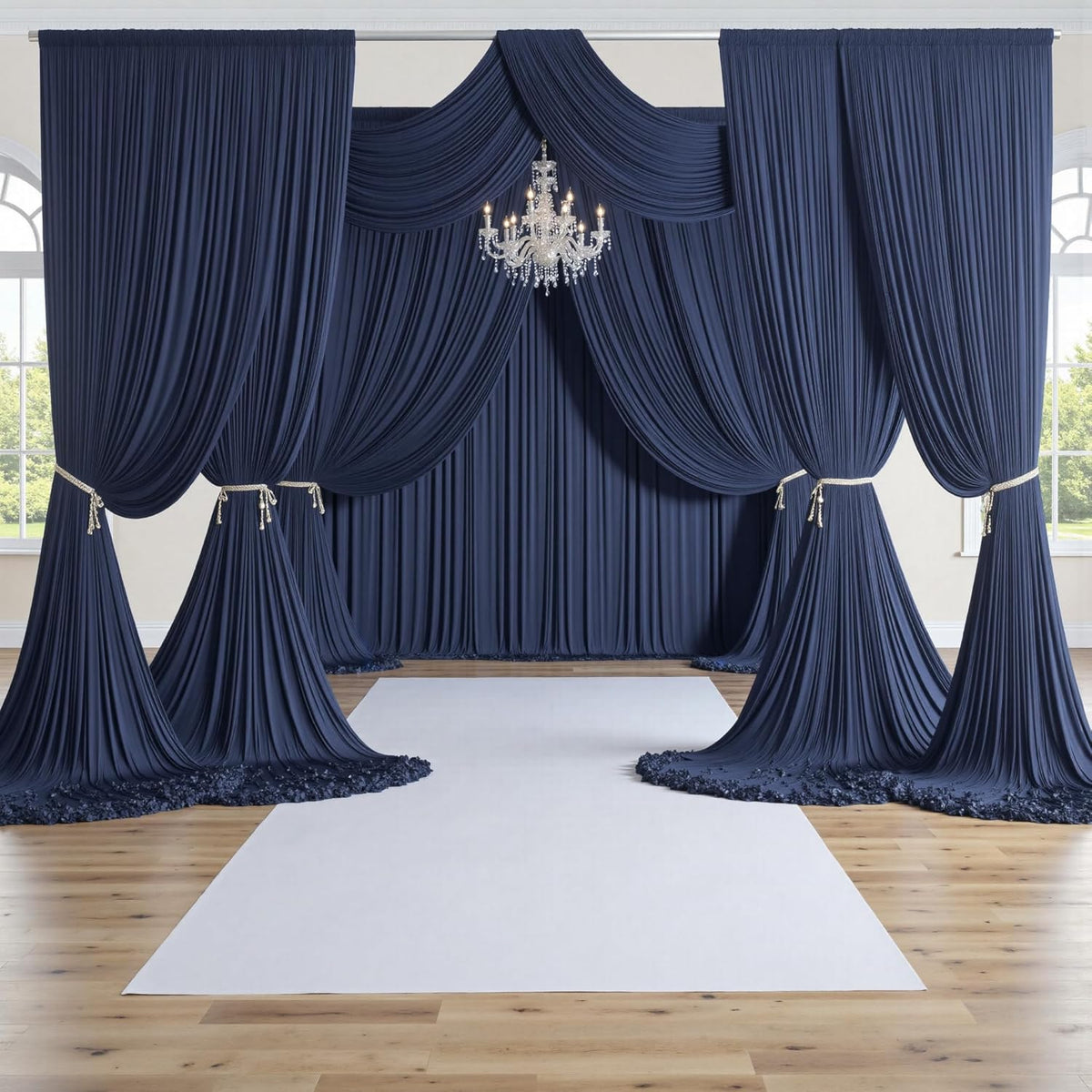 PartyVillage 50ft×15ft Navy Blue Backdrop Curtain for Wedding Parties, 10 Panels Wrinkle Free 15 FT