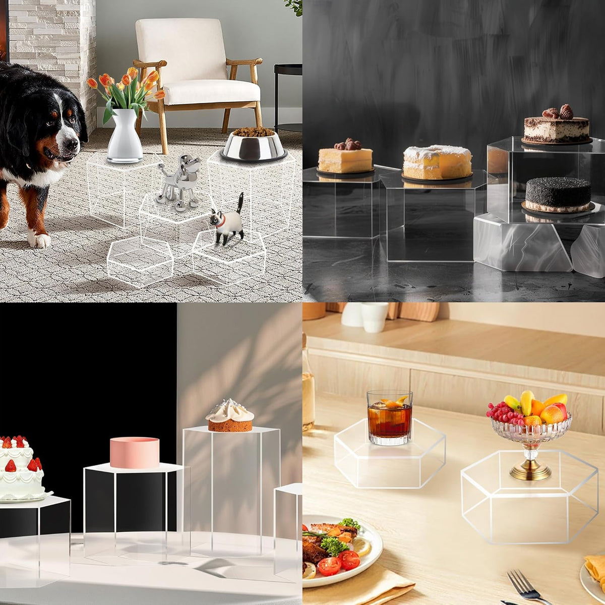 6 Pcs Buffet Risers, Dessert Stands, Acrylic Boxes for Display, Hexagonal Jewelry Showcase, Riser