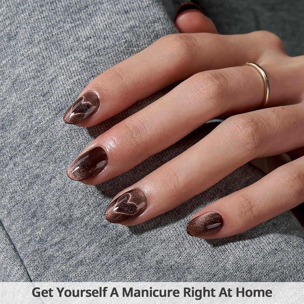 BTArtbox Extra Short Almond Press On Nails - Brown Cat Eye Press On Nails with Glue for Women