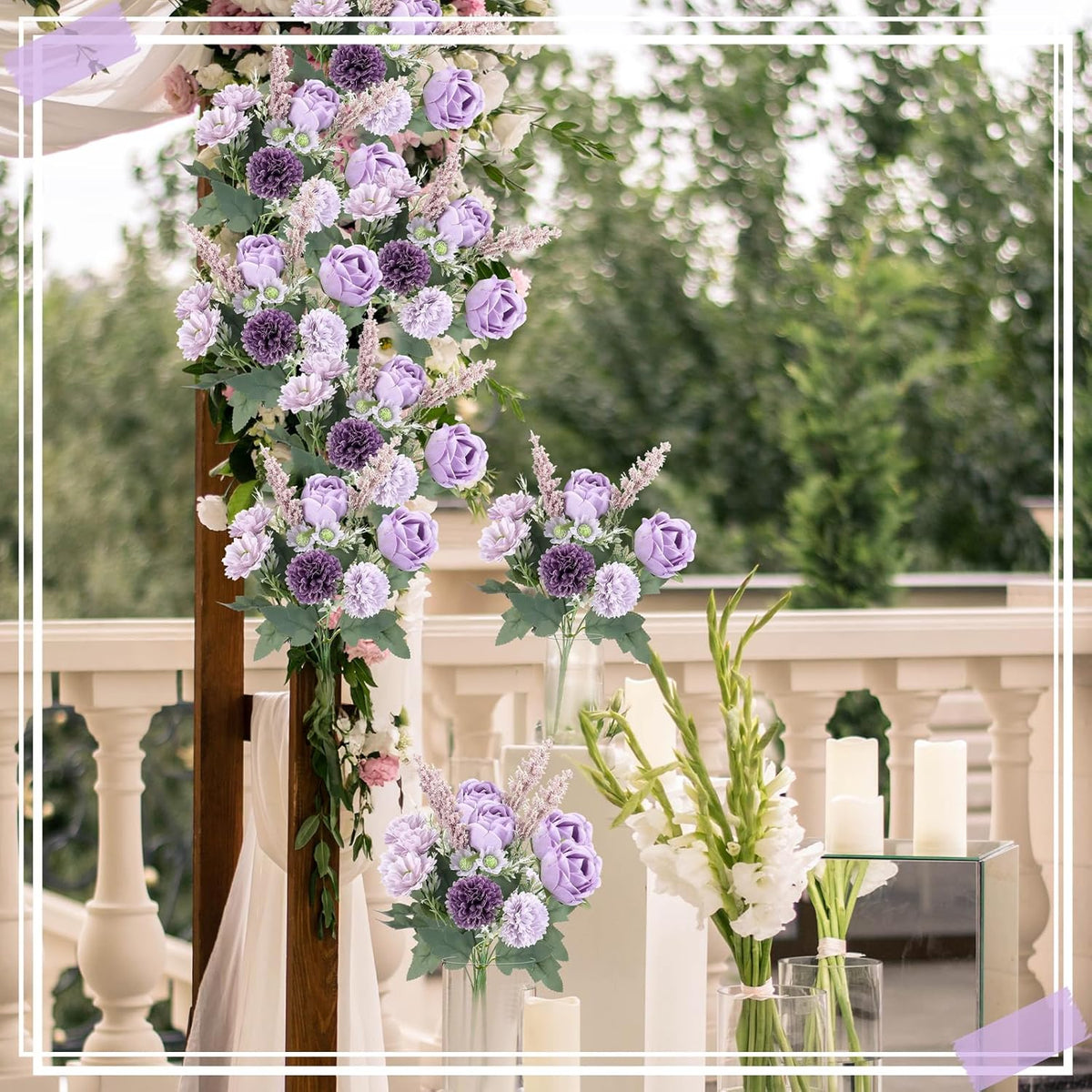 Zeyune 8 Pcs Wedding Silk Flowers Fake Silk Flowers Faux Bouquet Hydrangea Bouquets for Wedding