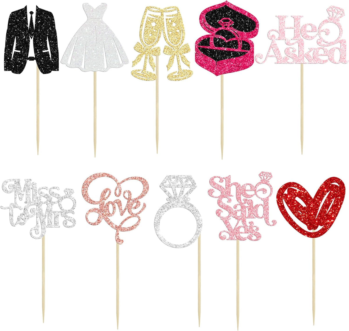 Gyufise 30Pcs She Said Yes Cupcake Toppers Glitter Diamond Ring I Do Love Cupcake Picks Miss to Mrs