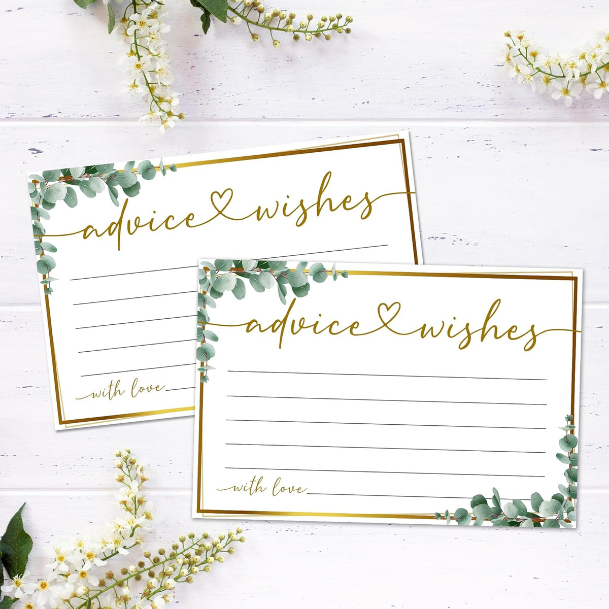 Advice and Wishes Cards Box, 50 Pcs Birthday Wedding Baby Shower Advice Cards, Well Wishes Box for