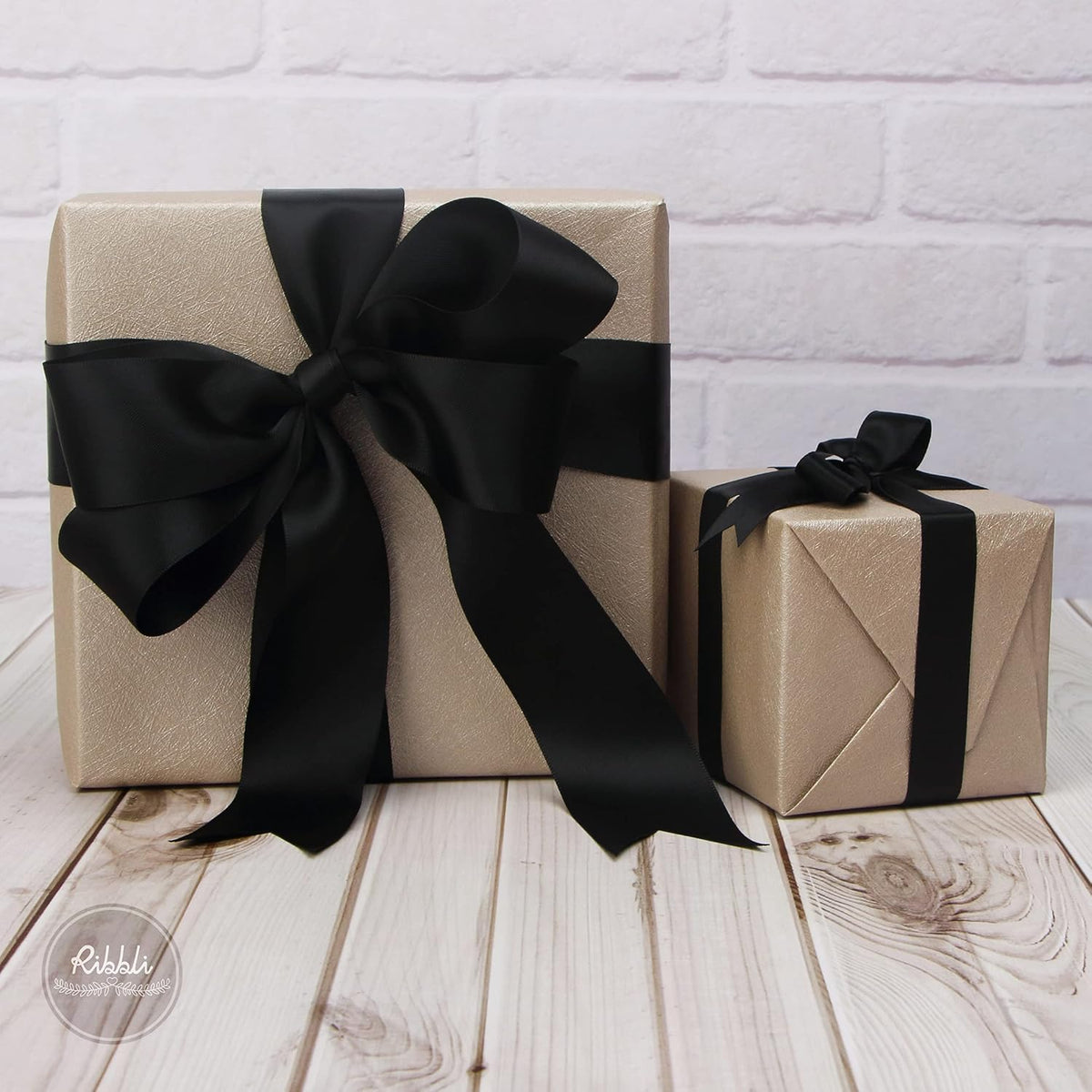 Ribbli Black Double Faced Satin Ribbon,1-1/2” x Continuous 25 Yards,Use for Bows Bouquet,Gift