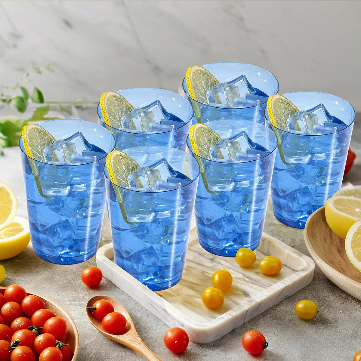 DaYammi 100 Pack Clear Blue Plastic Cups 10 Oz, Blue Cups for Party Disposable Wine Glasses Heavy