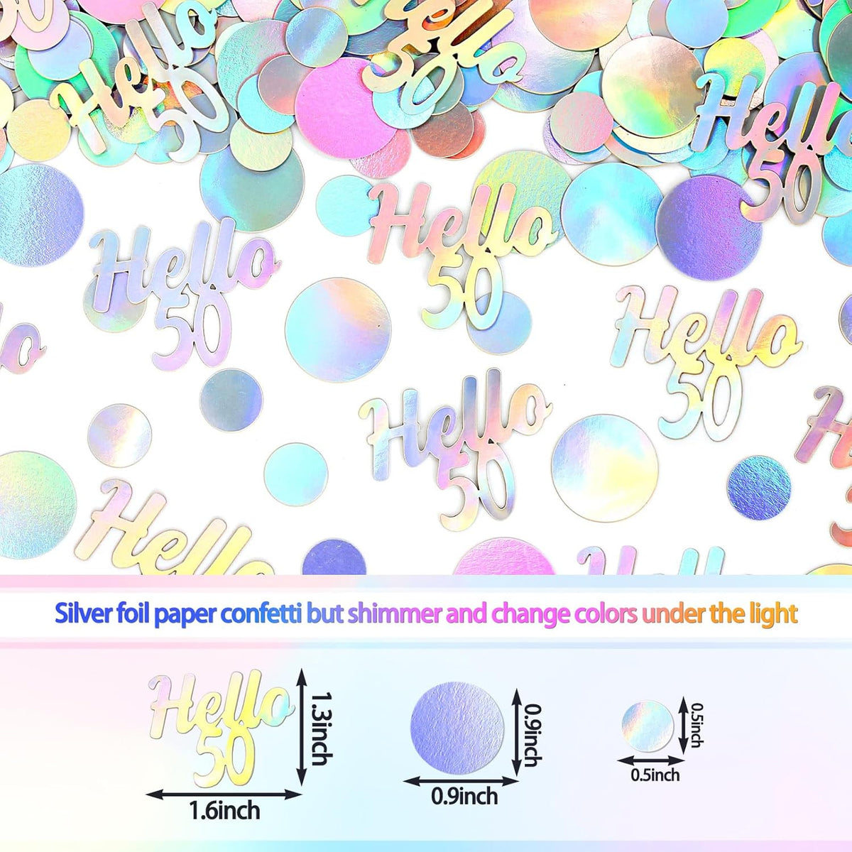 Hello 50 Birthday Confetti for Table Iridescent Circle Happy 50th Birthday Party Decorations for