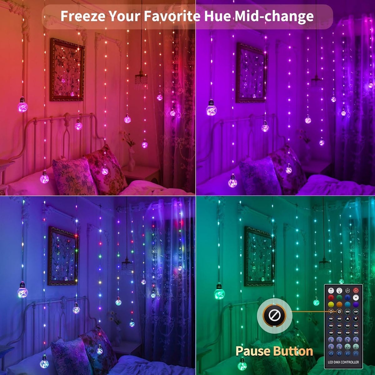 Color Changing Wishing Ball Curtain Lights, 9.8 x 3.3 FT RGB LED Fairy Light with Remote App