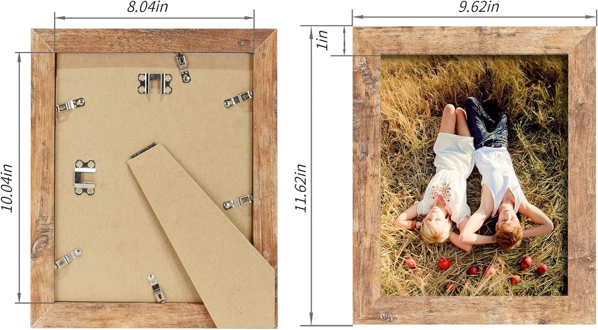 8x10 Picture Frame Set of 4, High Definition Real Glass Rustic Brown Frame, 8 x 10 Wood Photo