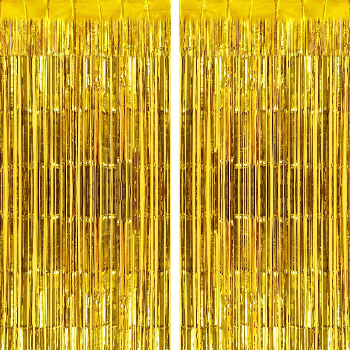 2 Pack Gold Fringe Curtains Foil Shiny Fringe Backdrop Tinsel Door Streamers Foil Curtains for