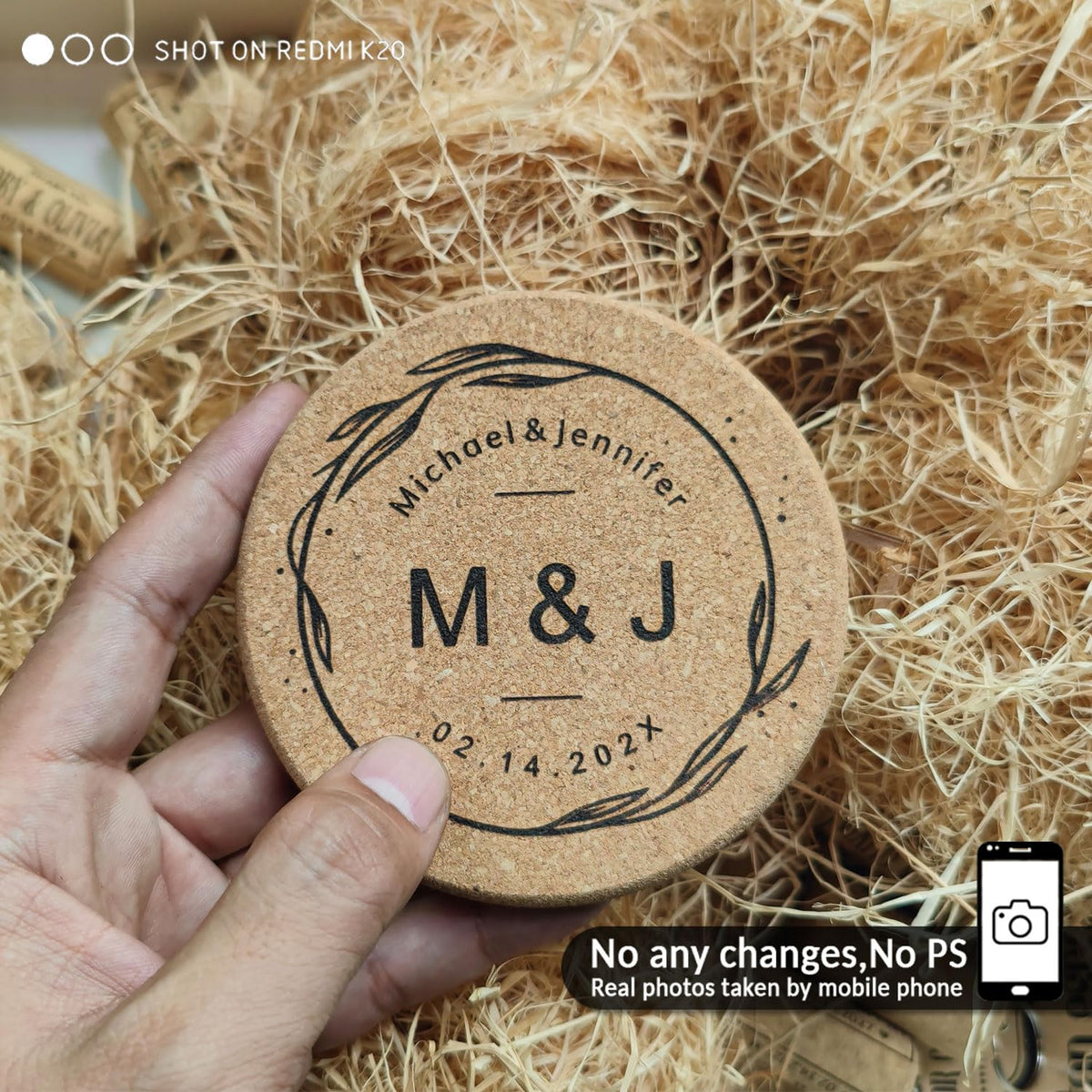 Personalized Cork Coasters - Custom Engraved Wedding Favor,Natural Round Drink Coasters, Bulk Guest