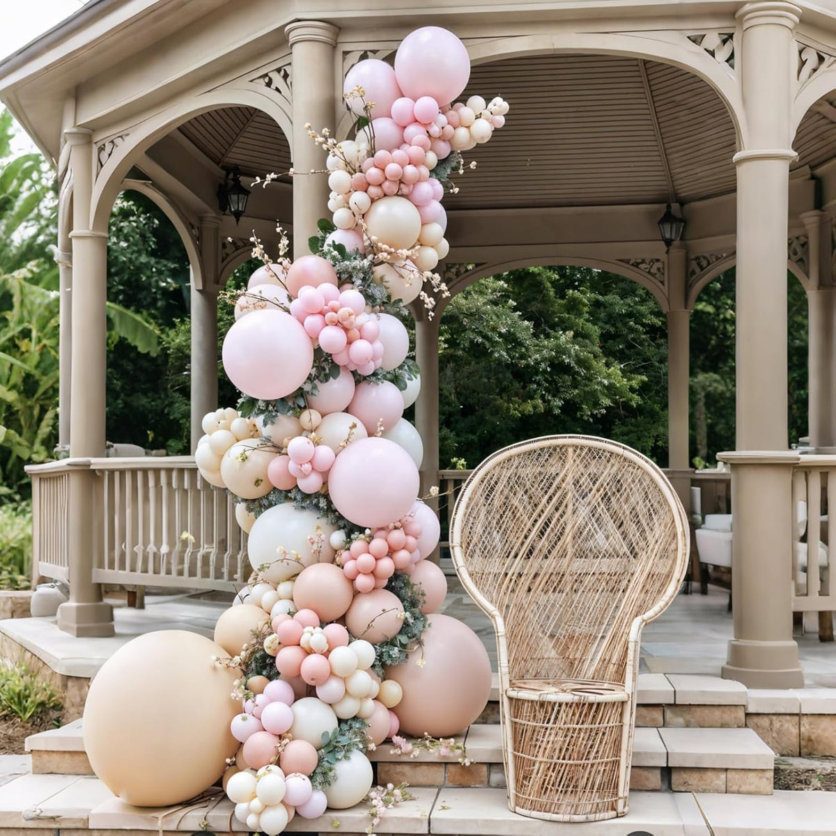 Boho Dusty Pink Balloons, 12 Inch Pastel Light Pink and White Sand Ivory Nude Beige Neutral