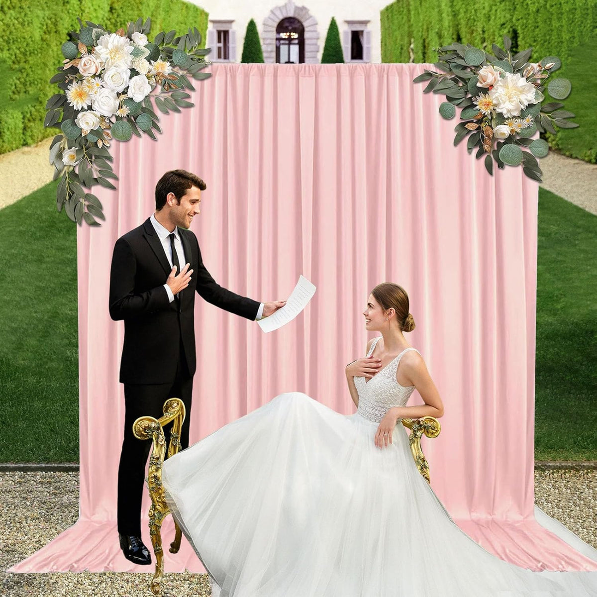 10ft x 10ft Ligt Pink Backdrop Curtains for Parties, Fabric Satin Background Curtain with Rod