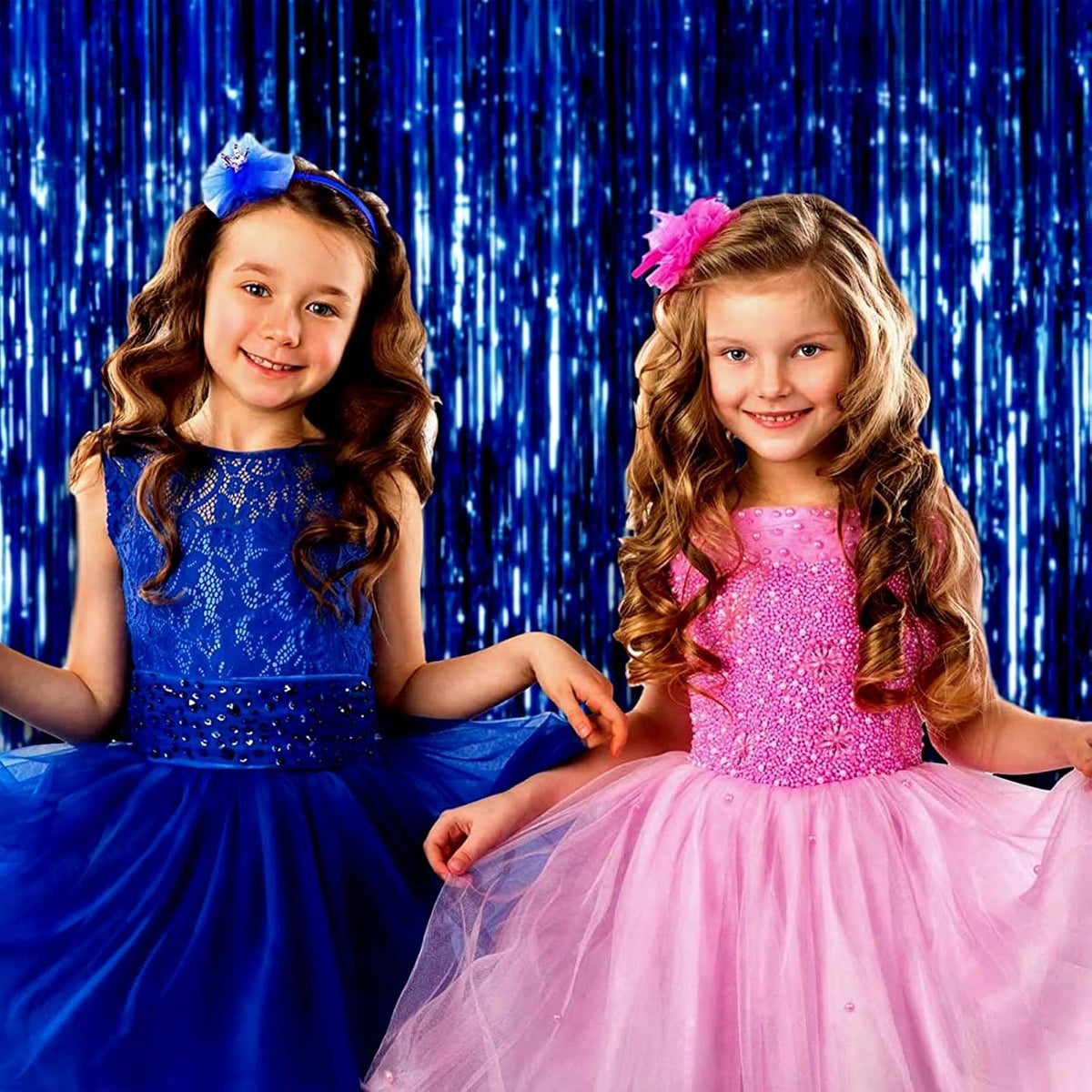 4 Pack Blue Foil Fringe Curtain Backdrop, 3.28Ft x 9.84Ft Metallic Tinsel Streamers for Sea Party