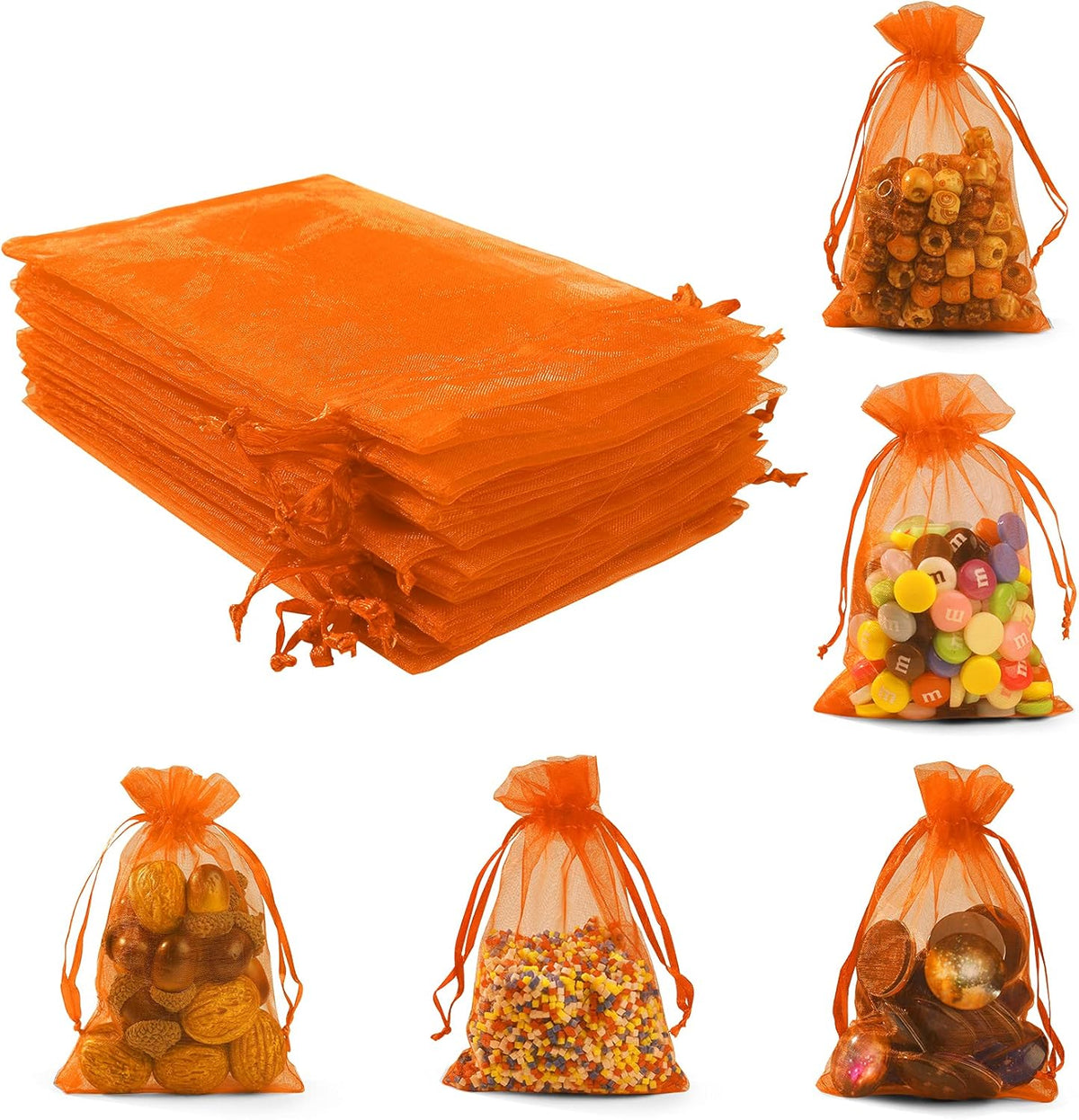 ANZNKU 50 Pack Organza Bags 4 x 6 inch Premium Sheer Drawstring Small Gift Bags for Halloween Candy