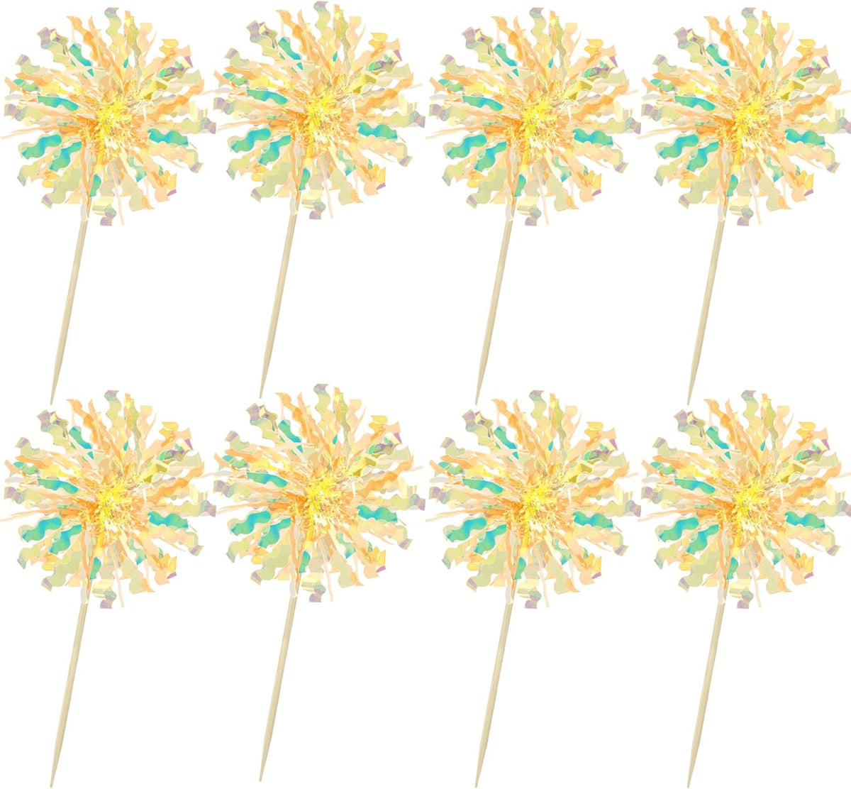 Ephlyn 30Pcs Foil Firework Cupcake Toppers Sparkle Tinsel Drink Birthday Cake Decorations Cocktail