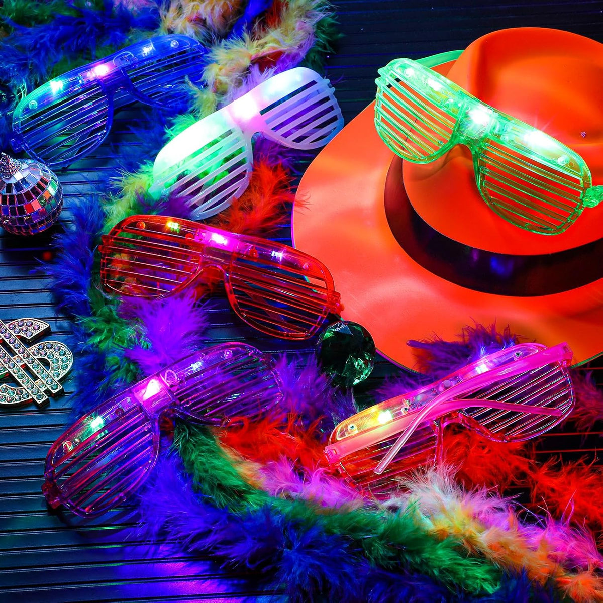 54 Pieces Neon Party Supplies Glow in The Dark Parties Supplies 18 Pcs Neon Gangster Party Hats 18