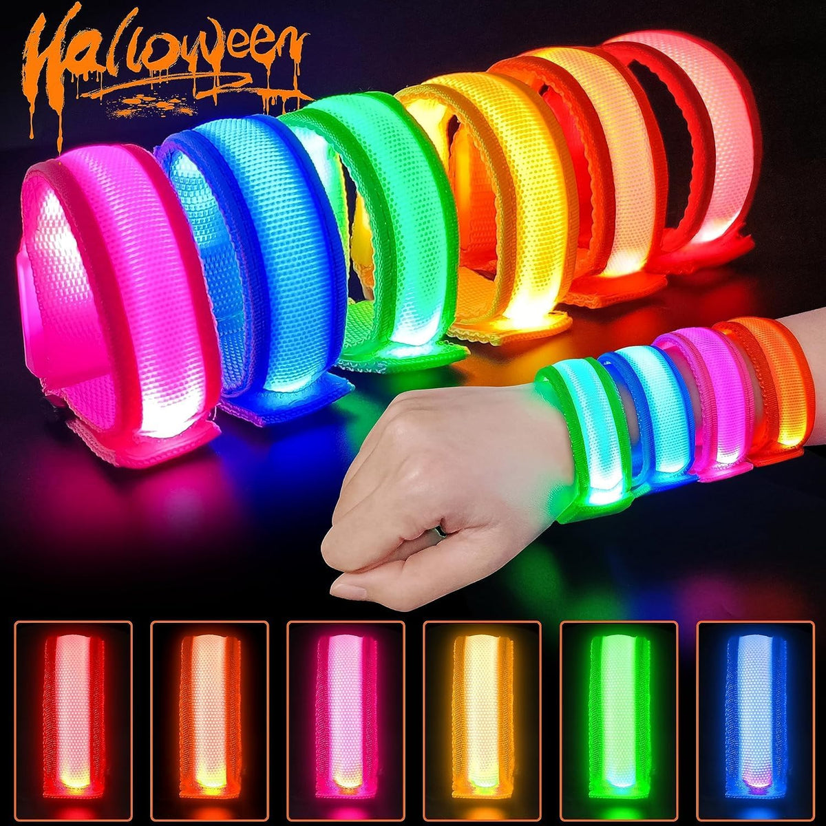 GIFTINBOX 12/6 PCS LED Light Up Bracelets for Kids Adults, LED Glow Flashing Arm Wrist Bands, Glow