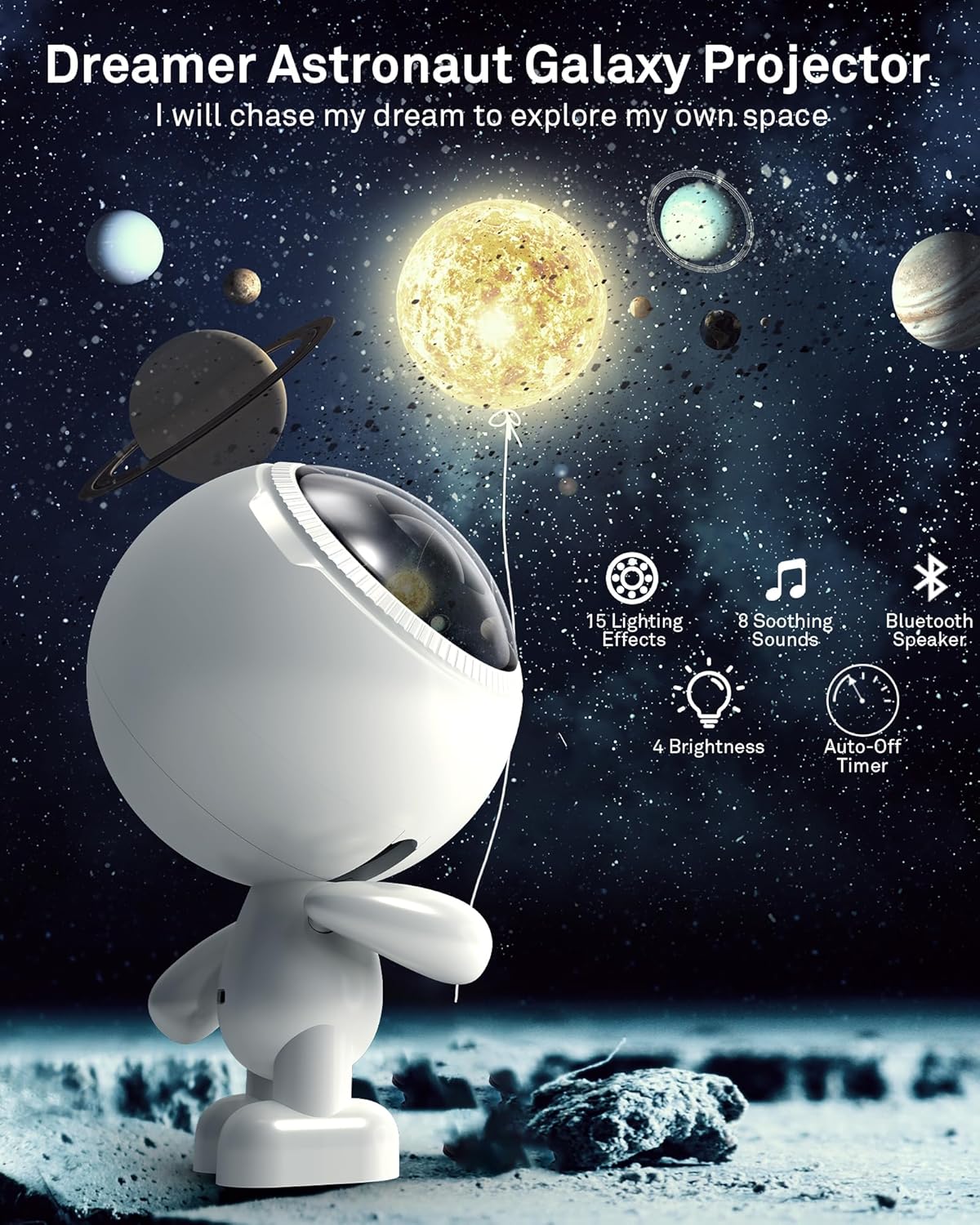 AIRIVO Dreamers Star Projector,Astronaut Galaxy Projector Bluetooth Speaker with Remote,White
