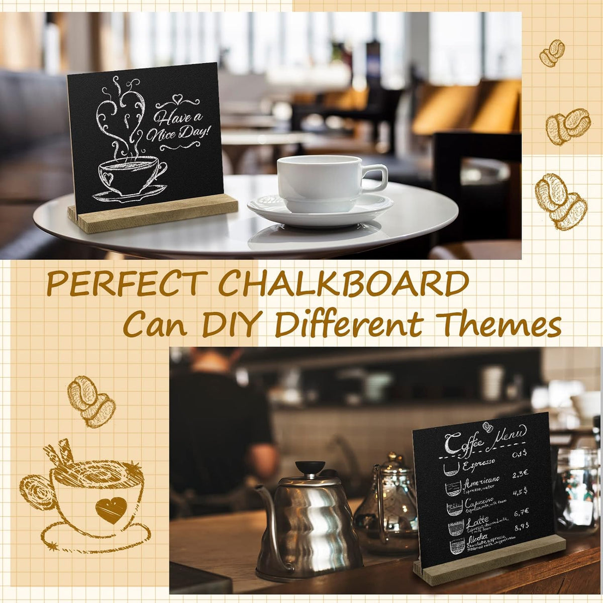 Queekay 36 Pcs Mini Chalkboard Signs Tabletop with Stand 5 x 6 Inch Wooden Chalkboard Sign Vintage