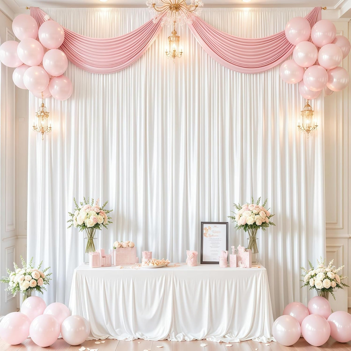 White Satin Backdrop Curtains 2 Panels - Glitter Photo Drapes for Baby Shower, 10x10FT Shimmer Back