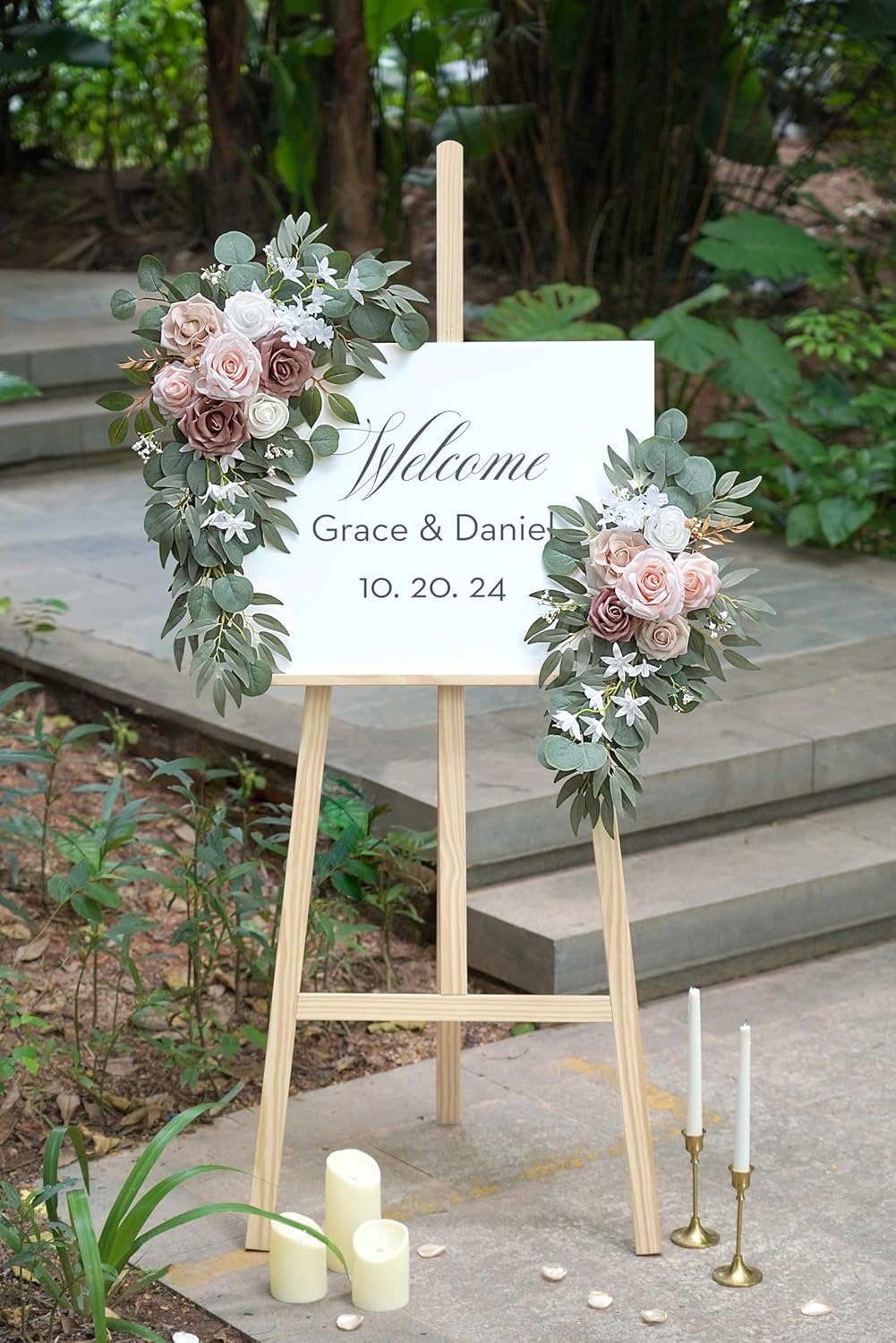 Artificial Dusty Rose Flowers Swag Set of 2 for Wedding Welcome Signs Floral Decorations, Wedding