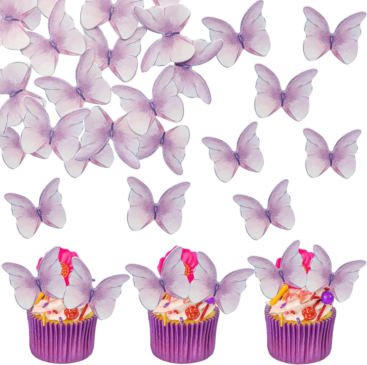 Ephlyn 48Pcs Edible Butterfly Cupcake Toppers Cute 3D Butterfly Cake Picks for Baby Shower Bridal