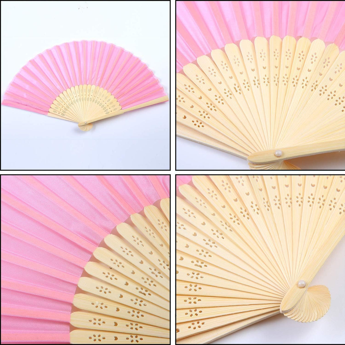 Aneco 18 Pieces Pink Handheld Cloth and Bamboo Folding Fans for Wedding Decoration, Church Gifts