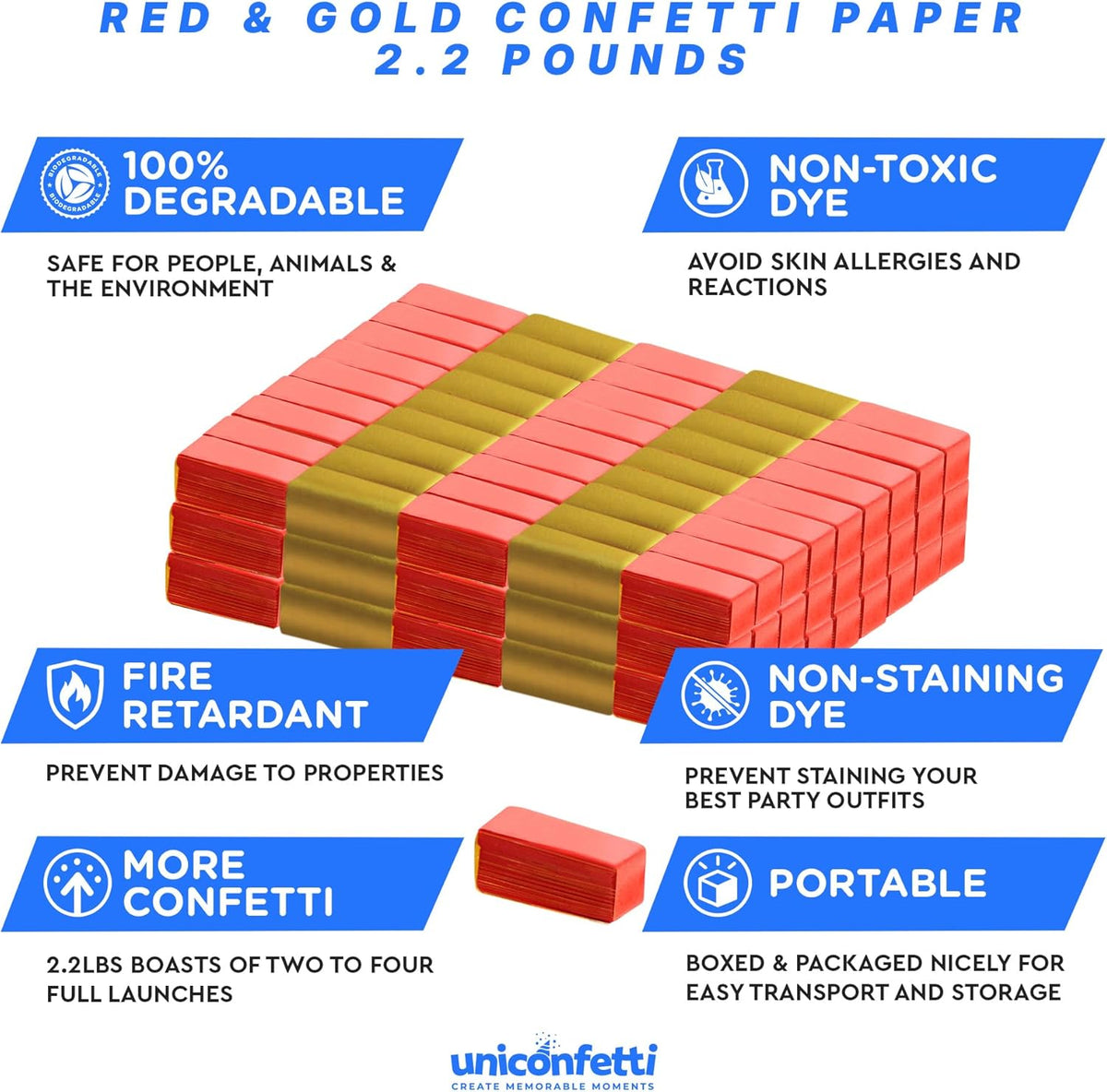 Red & Gold Confetti Paper - BULK 2.2lbs | 1kg, Biodegradable Tissue Paper, Rainbow Light Weight