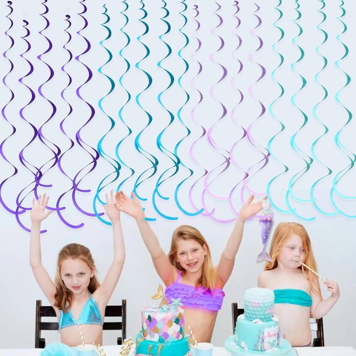 36 Pcs Mermaid Hanging Swirl Decorations Teal Purple Felt Swirl Streamer Spiral Ceiling Decorations