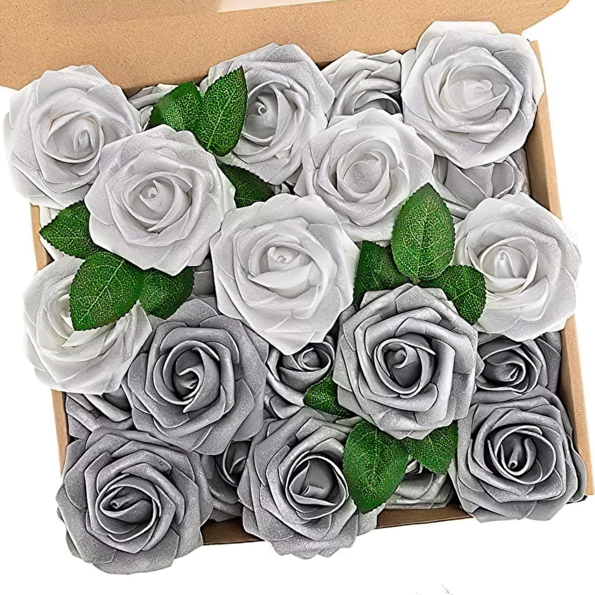 N&T NIETING Roses Artificial Flowers, 50Pcs Fake Flowers Foam Roses with Stems for DIY Wedding